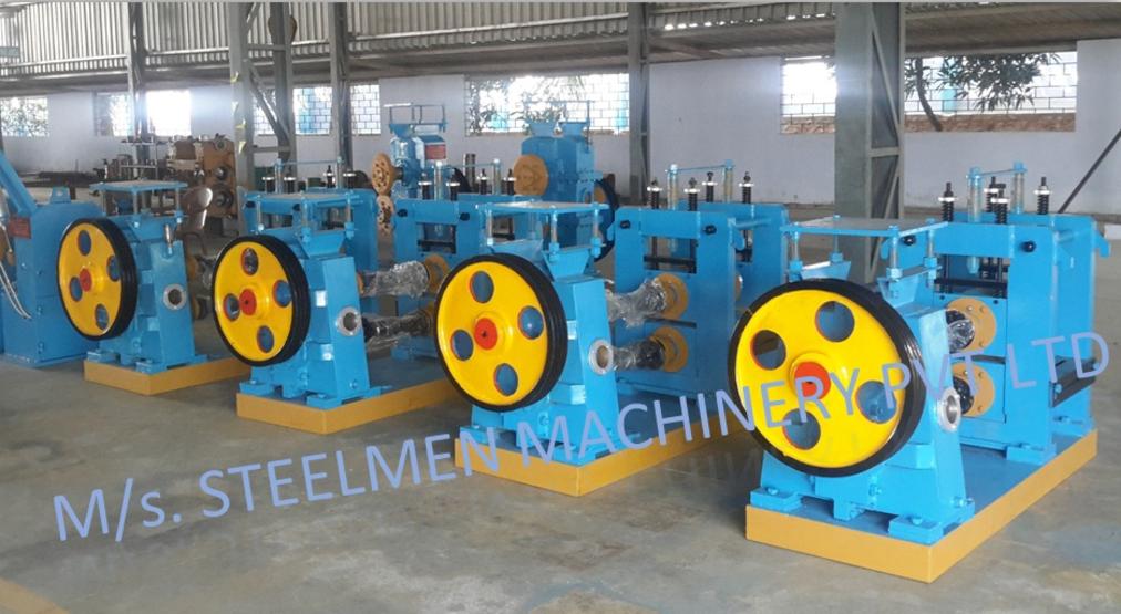 Y-TABLE FOR ROLLING MILLS, OIL LUBRICATION SYSTEM (Capacity - 50 LPM to 300 LPM), AUTOMATIC BUNDLING MACHINE, Hot Billet Shear, Billet Charging Grate, Flywheel, Gear Boxes, Mill Stands, Shearing Machines, Conveyor Rolls, Spindle Carrier, Pinch Rolls, Tilting Tables, Twin Channel, TMT Quenching System, Tail Breaker Pinch Rolls, Oil Lubrication System, Guide Box & Twist Pipes Mechanical Pusher, Mill Accessories, TMT Chain Transfer System, Recuperators, Cooling Tower, gear coupling, universal spindles, steel rolling mill, rolling mill items, steel plant machineries, steel plants, CCM, Continuous casting machine, steel melting, steel makers, leju Thomas, 9310524787, Gear boxes, Pinion stands, Rolling mill Stands on Fiber& bearings, Roller tables, Tilting tables, Y tables, Guide boxes, Chocks, Couplings, Spindles, Rotary shears, Flying shears, Cantilever type pinch Rolls, Tail Breaker pinch Rolls, Quenching Systems (for 8-16 mm, 16-25 mm, & 25-32 mm), Twin channel, Hot Rolling Mills, Shears, Automatic Cooling Bed, Quenching Boxes, Twin Channel Machine, Mill Stands, Cold Rolling Mills, Gear Couplings, Industrial Gear Box, Punching Cropping Machine, Hot Saw, Transmission Tower Machinery, Chain Transfer Systems, Product Design Development, Hot Rolling Mills Bar Rolling Mill Hot Rolling Mill Equipment Slit Rolling Mill Shears Flying Shear Crank Shear Continuous Rotating Shear Disc & Drum Shear Automatic Cooling Bed Quenching Boxes TMT Quenching Boxes Twin Channel Machine Industrial Gear Box Helical Gear Box Rolling Mill Gear Boxes Mill Stands Rolling Mill Stands TMT Mill Stands Housingless Mill Stands Cold Rolling Mills Gear Couplings Gear Jobwork Punching Cropping Machine Hot Saw Traveling type Hot Saw Fixed type Hot Saw Transmission Tower Machinery Chain Transfer Systems Product Design Development, Turnkey Solutions For Hot Rolling Mills Coilers Mill stands Shears & hot saws Twin channel Cooling beds Gear boxes & pinion stands TMT Equipment, Rolling Mill Machines Blade Grinding Machine Hot Saw Machines Straightening Machine Hydraulic Pusher, Hydraulic Cylinders, Ejectors, Hot Rolling Mill Flywheels Gear Boxes Mill Stands Gear Couplings Material Handling Equipment TMT Equipment Cooling Bed Shearing Machines Straightening Machines Spare Parts Of Rolling Mills Other Allied Equipments Bending & Time Machine Workshop Machinery, ♦ Bar Mills ♦ Structural Steel Mill Wire Rod Mill with Bar in Coil Line Rolling Mill for High-Grade Steels Section Mill High Speed Laying Head with Gear Box Crank Lever Shears Crank Shears Housingless Stands Double Crank Shears Rake Type Cooling Conventional Mill Stands Gear Boxes Rod mill block Varioblock Flying Shear • Tail Braking Pinch Roll • Cold Shear, Starting Stock Billets 160 x 160 x 12,000 mm 130 x 130 x 12,000 mm Furnace Group Charging grate, Hot charging, Elevator, Induction online heater Finished product Rebar 8 three-strand slit TMT Rebar 10 two-strand slit TMT Rebar 12-40 mm TMT Flats, angles and channels are possible too Sub-bundles 100-400 kg Master bundles 1 MT-3 MT Furnace Capacity 80 MT/h Main train Single-strand H/V arrangement, two strands are H/V type Roughing train : 4 off Model 600, 2 off Model 440, Free outlet after stand # 2 Intermediate train : 4 off Model 440, 4 off Model 340 Finishing train : 6 x Model 340 Associated shears Loopers : 8 off vertical, 6 off Single strand, 2 off multi strand Capacity 400,000 MT/y Cooling bed group Water quenching line, Thermex Cooling bed shear Cooling bed 66 x 10 m Finished speed 16 m/s (20 m/s) Material grades Carbon steels, Alloyed Structural Steel grades Continuous finishing shop Stationary cold shear 3,000 kN Counting system Small bundle forming 4 off Tying machine Various associated equipment, e.g. stoppers, chain transfers, roller tables, Starting stock Blooms 180 x 180 x 8,000 - 12,000 mm 300 x 300 x 8,000 - 12,000 mm Finished product Rebars 28 - 40 mm Rounds 30 - 100 mm dia. Hexagons 50 - 80 mm Flats 8 x 30 - 60 x 150 H-Beams 100 - 180 mm I-Beams 100 - 200 mm T-sections 75 - 140 mm Channels 100 - 200 mm Angles 80 x 80 x - 200 x 200 mm U-type sections for mine timbering 18U, 25U,29U Bundle/stack length 6 - 24 m Bundle/stack weight 2 - 5 t Furnace capacity 116/143 t/h Annual capacity 700,000 t/y Finishing speeds 6 m/s Material grades Carbon steels, Alloyed structural steel,Antifriction bearing steel Furnace group: Elevator (for hot charging), charging grate,weighscale, descaler, insulated holding tunnel Mill train: Single strand Roughing train 4 x Model 670, 1 x Model 760(V-H-HV-H) Intermediate train: 2 x Model 760, 4 x Model 670(H-H-H-UR-UR-HV) Finishing train: 5 x Model 670 (UR-HV-UR-HV-FUR) Associated shears Loopers: 4 x vertical Cooling bed group: Water cooling line, pinch roll unit Cooling bed shear Cooling bed 84 x 19 m Short-bar collecting device Continuous finishing shop In-line straightening machine (10 rollers) Hot saws: 1 x stationary, 1 x movable Abrasive cutting machines: 1 x fixed, 1 x movable Piling and stacking facilities (magnet-type) Tying machines: 2 x stationary, 2 x movable Various associated equipment, e.g. stoppers, chain transfers, roller tables. upto 150 x 150 x 12,000 mm Finished product: Wire rod 5.5 - 16 mm Rebars Nos. 3, 4 and 5 (as per ASTM) Coils 16 - 42 mm dia. Furnace capacity: 70 t/h Annual capacity: 300,000 t/y Finishing speeds: Wire rod line - 100 (120) m/s Bar in coil line - 13.5 m/s Material grades: Cold-heading steels Reinforcing steels Steels with a carbon content from low to medium Piano-wire PC-wire Free-cutting steel Water cooling line, pinch roll units, bar reels (2x), coil transfer,chain conveyor with retarded and accelerated cooling facilities, transfer unit to Power & Free coil handling system, Starting stock Billets 50 x 100 x 10,000 mm 125 x 125 x 11,400 mm Finished product Rod 5.5 - 13.5 mm dia. Bars 11 - 57 mm dia. Flads 22 - 120 mm, 5 - 12 mm thick Bundle/stack length 3 - 8.5 m Bundle/stack weight 0.5 - 3 (5) t Furnace capacity up to 60 t/h Material grades High-grade structural steels 34 Cr 4, 60 SiMn7, 42 CrMo4 Antifriction bearing steels 100 Cr 6, 100 Cr 2, 100 CrMo 7 3 Material grades Tool steels X 210 Cr 12, X 38 CrMoV 5 1, 55 CrNiMoVS 4 2 4 Acid-resistant and heat-resistant steels X 5 CrNiMo 18 11, X 2 CrNiMo 19 13,X 20 CrNiSi 25 4 High-speed steels X 79 Wco 18 5, X 82 W Mo 6 5 5 Special alloys X 55 CrMnNiN 20 8,X 45 CrSi 9 3 X 3 CrNiMoNbN 23 17 The complete range of steel grades includes approx. 300 different grades Furnace group: Charging grate, cross transfers, weighscale, descaler (2x), heatholding tunnel Mill train: Single strand, H/V - arrangement Roughing train: PSW and 6 x Model 440 Intermediate train: 4 x Model 440, 2 x Model 340 Finishing train: 4 x Model 340 Kocks-block 8-stand wire rod block for high grade steels 3 x 215/ 5 x 170 Associated shears Loopers: 7 x vertical, 1 x horizontal Cooling bed group: Water cooling line, pinch roll unit Cooling bed shear Cooling bed 57 x 5 m Continuous finishing shop: Abrasive cutting machine Piling and stacking facilities (non-magnet type) Tying machines: 1 x fi xed, 1 x movable various associated equipment, e.g. stoppers, chain transfers, roller tables etc. Rod finishing equipment: Water cooling and equalizing sections, pinch roll unit,laying head Ring conveyor for retarded and accelerated cooling reforming tub Pallet-type coil handling system, compacting & tying units,weighscale, unloading station Reel plant Water cooling and equalizing sections, Pinch roll units, Bar reels: 2 x, Transfer equipment to pallet-type coil handling system, Omsairam Steel & Alloys Pvt. Ltd., Bhagyalaxml Rolling Mills Pvt. Ltd., Kalika Re-rollers Pvt. Ltd., Parvati Alloys (P) Ltd., MITC Rolling Mills (P) Ltd., Maharashtra Steel Rolling & Engg Co. Chimanlal Vijay Kumar Steels Pvt. Ltd, Bhagwati Ferro Metals (P) Ltd, Balbir Rolling Mills Ltd. Quartz Metals Inds., Metro Alloys Ltd., Pushpak Steel Inds. Pvt Ltd., T. k. Ispat Pvt Ltd., Allied Ferromelt Pvt Ltd., Bhagwati Steel Cast Ltd., R. L. Steels Ltd., Guardian Steels Pvt. Ltd., Shri Karvir Nivasini Mahalakshmi Ispat Pvt. Ltd., Khatu Shyamji Steel Rolling Mills Pvt. Ltd., Kunal Ispat & Alloy Inds. Pvt Ltd. Sun Metallics & Alloys Pvt. Ltd, Hans Ispat Ltd. Shri Khatu Shyam Industries, Rajuri Steel Pvt. Ltd, Shree Om Steel Rolling, Air Carrying Corpn (I) Ltd., titan Alloys Ltd. Sunflag Iron & Steel Co. Ltd., Sharda Ispat Ltd., Fortune Metaliks Ltd., Sharda Shree Ispat Ltd., R. K. Structures Pvt. Ltd., Sanvijay Industries Pvt. Ltd., Shivali Udyog (I) Ltd., S.D. Bansal Iron & Steel Pvt. Ltd., Inertia Iron & Steel Inds. Pvt. Ltd., Nalwa Steel & Power Ltd., Shilpa Re-rollers Ltd., Sri Jai Balaj Steel Rolling Mills Ltd., Petropol India Ltd. Galwalia Ispat Udyog Pvt. Ltd. Crest Steel & Power Pvt. Ltd. Himalayan Rolling Steel Industries Pvt. Ltd., Shree Balaji Pigments Pvt. Ltd., Upper India Steel Mfg. & Engg. Co. Ltd., Capital Ispat Ltd., Barnala Steels Inds. Ltd., Shri S.S. Shyam Steels Pvt. Ltd. Fortune Metals Ltd. Rathi Udyog Ltd., M/s. Gallantt Ispat Lyd., Gemini Merchandise Pvt. Ltd., Jagdamba Rolling Mills, Shree Krishna Steel Rolling (Jaipur) Ltd. Modi Steels, Usha Martin Inds. Prince TMT Steels Pvt. Ltd., Dindigul Iron & Steel Co (P) Ltd. ARS Metals Ltd. V.V. Iron & Steel Company Pvt Ltd. Jairaj Ispat Ltd., Pioneer Torsteel Mills (P) Ltd., Devshree Ispat Pvt. Ltd., Vaibhav Merchantile Ltd., Maa Mahamaya Inds. Pvt. Ltd., Chitrakoot Metal Ltd. P. R. Rolling Mills Pvt. Ltd. Shree Aravindh Steels Ltd. Shyam Steel Industries Ltd. Shri Ramrupai Balaji Steels Ltd. Adhunik Ispat Pvt. Ltd. Durgapur Steels Ltd. B. M. A. Stainless Ltd. Zion Steel Ltd. Shree Metaliks Ltd. Usha Martin Ltd. Shyam Sel Ltd. Maithan Steel & Power Ltd.