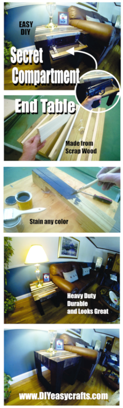 DIY secret hidden compartment end table. Step by step instructions. www.DIYeasycrafts.com