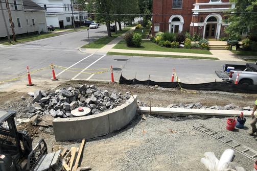 Facing away from the library, with radius and boulder pile.