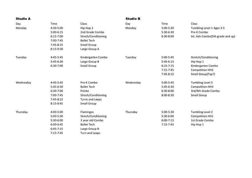 2019-2020 Fall Schedule