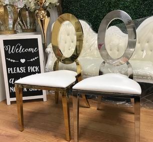white and gold oval chair for rent wedding birthday dinner