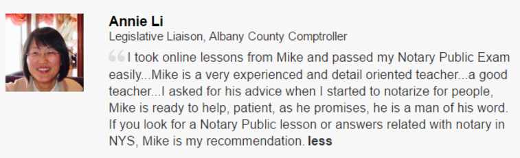 Albany Notary Class Student Testimonial