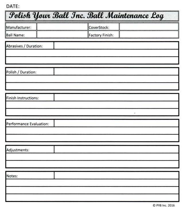 PYB Ball Maintenance Log Sheet