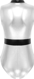 "Space Girl" Shiny Metallic Sleeveless Zipper Stand Collar Leotard Catsuit