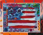 Peter Max Flag with Heart Mixed Media