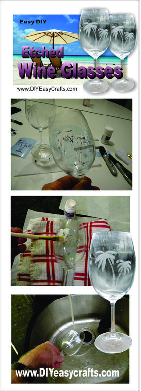 Easy DIY Etched wine glasses. www.DIYeasycrafts.com