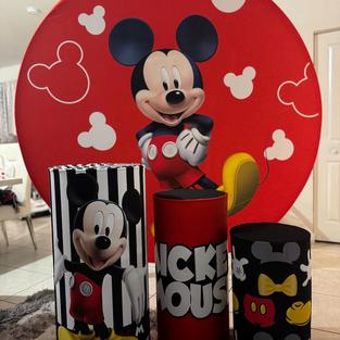MICKEY MOUSE FABRIC BACKDROP & PEDESTAL COVERS FOR RENT