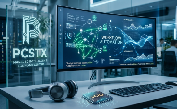 Managed IT provider PCSTX logo, "Technology Enlightenment".