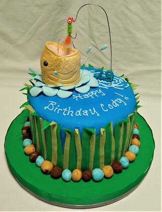 Say It With Sugar Cake Shop - Cheers to 60 years!!! This was for an  outdoorsman. Love all the decorations on this one. #outdoors #outdoorsman # fishing #hunting #beer #mountains #river #lake #deer #