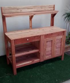 Potting bench, Drawer, Half cabinet, Redwood