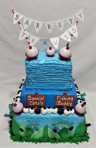 Gone Fishing Baby Shower Cake www.LeahsSweetTreats.com