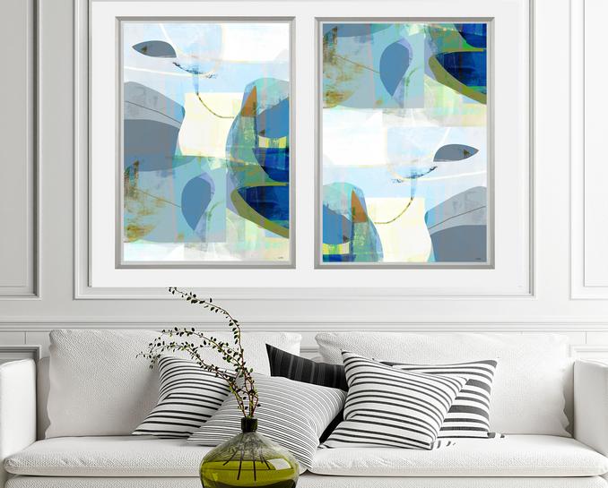 Blue, gray and gold abstract art, #abstract art