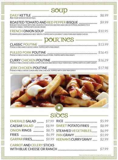 Keenan's Irish Pub Soups, Poutines and Sides