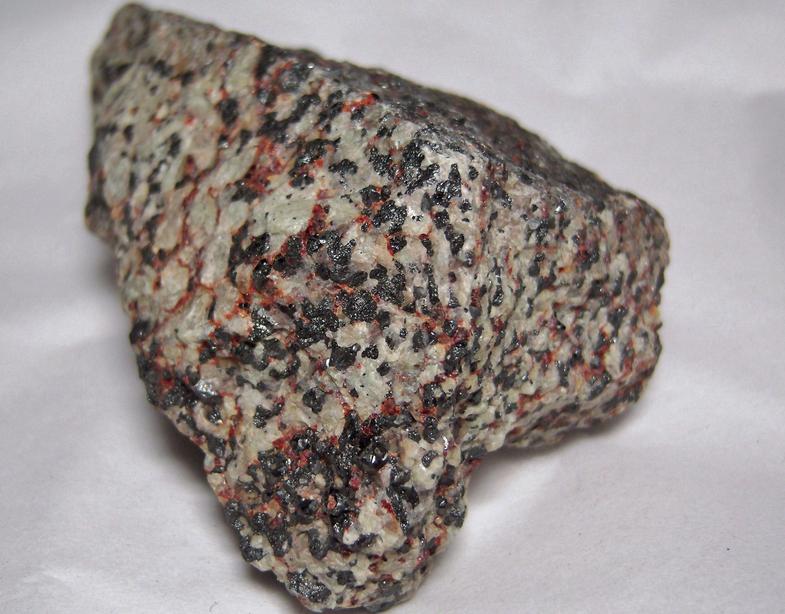 fluorescent WILLEMITE, red ZINCITE, black FRANKLINITE - Franklin Mine, Franklin, Franklin Mining District, Sussex County, New Jersey, USA, type locale, gneiss ore