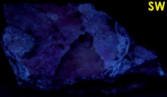 fluorescent CHALCEDONY and MAGNESITE - Bare Hills Serpentine Quarry East, Bare Hills, Baltimore County, Maryland, USA