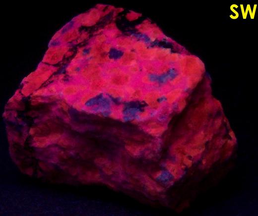 fluorescing SODALITE, AEGIRINE Acmite, FELDSPAR - Poudrette quarry (Demix quarry; Uni-Mix quarry; Desourdy quarry; Carrière Mont Saint-Hilaire; MSH), Mont Saint-Hilaire, La Vallée-du-Richelieu RCM, Montérégie, Québec, Canada