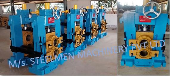 Y-TABLE FOR ROLLING MILLS, OIL LUBRICATION SYSTEM (Capacity - 50 LPM to 300 LPM), AUTOMATIC BUNDLING MACHINE, Hot Billet Shear, Billet Charging Grate, Flywheel, Gear Boxes, Mill Stands, Shearing Machines, Conveyor Rolls, Spindle Carrier, Pinch Rolls, Tilting Tables, Twin Channel, TMT Quenching System, Tail Breaker Pinch Rolls, Oil Lubrication System, Guide Box & Twist Pipes Mechanical Pusher, Mill Accessories, TMT Chain Transfer System, Recuperators, Cooling Tower, gear coupling, universal spindles, steel rolling mill, rolling mill items, steel plant machineries, steel plants, CCM, Continuous casting machine, steel melting, steel makers, leju Thomas, 9310524787, Gear boxes, Pinion stands, Rolling mill Stands on Fiber& bearings, Roller tables, Tilting tables, Y tables, Guide boxes, Chocks, Couplings, Spindles, Rotary shears, Flying shears, Cantilever type pinch Rolls, Tail Breaker pinch Rolls, Quenching Systems (for 8-16 mm, 16-25 mm, & 25-32 mm), Twin channel, Hot Rolling Mills, Shears, Automatic Cooling Bed, Quenching Boxes, Twin Channel Machine, Mill Stands, Cold Rolling Mills, Gear Couplings, Industrial Gear Box, Punching Cropping Machine, Hot Saw, Transmission Tower Machinery, Chain Transfer Systems, Product Design Development, Hot Rolling Mills Bar Rolling Mill Hot Rolling Mill Equipment Slit Rolling Mill Shears Flying Shear Crank Shear Continuous Rotating Shear Disc & Drum Shear Automatic Cooling Bed Quenching Boxes TMT Quenching Boxes Twin Channel Machine Industrial Gear Box Helical Gear Box Rolling Mill Gear Boxes Mill Stands Rolling Mill Stands TMT Mill Stands Housingless Mill Stands Cold Rolling Mills Gear Couplings Gear Jobwork Punching Cropping Machine Hot Saw Traveling type Hot Saw Fixed type Hot Saw Transmission Tower Machinery Chain Transfer Systems Product Design Development, Turnkey Solutions For Hot Rolling Mills Coilers Mill stands Shears & hot saws Twin channel Cooling beds Gear boxes & pinion stands TMT Equipment, Rolling Mill Machines Blade Grinding Machine Hot Saw Machines Straightening Machine Hydraulic Pusher, Hydraulic Cylinders, Ejectors, Hot Rolling Mill Flywheels Gear Boxes Mill Stands Gear Couplings Material Handling Equipment TMT Equipment Cooling Bed Shearing Machines Straightening Machines Spare Parts Of Rolling Mills Other Allied Equipments Bending & Time Machine Workshop Machinery, ♦ Bar Mills ♦ Structural Steel Mill Wire Rod Mill with Bar in Coil Line Rolling Mill for High-Grade Steels Section Mill High Speed Laying Head with Gear Box Crank Lever Shears Crank Shears Housingless Stands Double Crank Shears Rake Type Cooling Conventional Mill Stands Gear Boxes Rod mill block Varioblock Flying Shear • Tail Braking Pinch Roll • Cold Shear, Starting Stock Billets 160 x 160 x 12,000 mm 130 x 130 x 12,000 mm Furnace Group Charging grate, Hot charging, Elevator, Induction online heater Finished product Rebar 8 three-strand slit TMT Rebar 10 two-strand slit TMT Rebar 12-40 mm TMT Flats, angles and channels are possible too Sub-bundles 100-400 kg Master bundles 1 MT-3 MT Furnace Capacity 80 MT/h Main train Single-strand H/V arrangement, two strands are H/V type Roughing train : 4 off Model 600, 2 off Model 440, Free outlet after stand # 2 Intermediate train : 4 off Model 440, 4 off Model 340 Finishing train : 6 x Model 340 Associated shears Loopers : 8 off vertical, 6 off Single strand, 2 off multi strand Capacity 400,000 MT/y Cooling bed group Water quenching line, Thermex Cooling bed shear Cooling bed 66 x 10 m Finished speed 16 m/s (20 m/s) Material grades Carbon steels, Alloyed Structural Steel grades Continuous finishing shop Stationary cold shear 3,000 kN Counting system Small bundle forming 4 off Tying machine Various associated equipment, e.g. stoppers, chain transfers, roller tables, Starting stock Blooms 180 x 180 x 8,000 - 12,000 mm 300 x 300 x 8,000 - 12,000 mm Finished product Rebars 28 - 40 mm Rounds 30 - 100 mm dia. Hexagons 50 - 80 mm Flats 8 x 30 - 60 x 150 H-Beams 100 - 180 mm I-Beams 100 - 200 mm T-sections 75 - 140 mm Channels 100 - 200 mm Angles 80 x 80 x - 200 x 200 mm U-type sections for mine timbering 18U, 25U,29U Bundle/stack length 6 - 24 m Bundle/stack weight 2 - 5 t Furnace capacity 116/143 t/h Annual capacity 700,000 t/y Finishing speeds 6 m/s Material grades Carbon steels, Alloyed structural steel,Antifriction bearing steel Furnace group: Elevator (for hot charging), charging grate,weighscale, descaler, insulated holding tunnel Mill train: Single strand Roughing train 4 x Model 670, 1 x Model 760(V-H-HV-H) Intermediate train: 2 x Model 760, 4 x Model 670(H-H-H-UR-UR-HV) Finishing train: 5 x Model 670 (UR-HV-UR-HV-FUR) Associated shears Loopers: 4 x vertical Cooling bed group: Water cooling line, pinch roll unit Cooling bed shear Cooling bed 84 x 19 m Short-bar collecting device Continuous finishing shop In-line straightening machine (10 rollers) Hot saws: 1 x stationary, 1 x movable Abrasive cutting machines: 1 x fixed, 1 x movable Piling and stacking facilities (magnet-type) Tying machines: 2 x stationary, 2 x movable Various associated equipment, e.g. stoppers, chain transfers, roller tables. upto 150 x 150 x 12,000 mm Finished product: Wire rod 5.5 - 16 mm Rebars Nos. 3, 4 and 5 (as per ASTM) Coils 16 - 42 mm dia. Furnace capacity: 70 t/h Annual capacity: 300,000 t/y Finishing speeds: Wire rod line - 100 (120) m/s Bar in coil line - 13.5 m/s Material grades: Cold-heading steels Reinforcing steels Steels with a carbon content from low to medium Piano-wire PC-wire Free-cutting steel Water cooling line, pinch roll units, bar reels (2x), coil transfer,chain conveyor with retarded and accelerated cooling facilities, transfer unit to Power & Free coil handling system, Starting stock Billets 50 x 100 x 10,000 mm 125 x 125 x 11,400 mm Finished product Rod 5.5 - 13.5 mm dia. Bars 11 - 57 mm dia. Flads 22 - 120 mm, 5 - 12 mm thick Bundle/stack length 3 - 8.5 m Bundle/stack weight 0.5 - 3 (5) t Furnace capacity up to 60 t/h Material grades High-grade structural steels 34 Cr 4, 60 SiMn7, 42 CrMo4 Antifriction bearing steels 100 Cr 6, 100 Cr 2, 100 CrMo 7 3 Material grades Tool steels X 210 Cr 12, X 38 CrMoV 5 1, 55 CrNiMoVS 4 2 4 Acid-resistant and heat-resistant steels X 5 CrNiMo 18 11, X 2 CrNiMo 19 13,X 20 CrNiSi 25 4 High-speed steels X 79 Wco 18 5, X 82 W Mo 6 5 5 Special alloys X 55 CrMnNiN 20 8,X 45 CrSi 9 3 X 3 CrNiMoNbN 23 17 The complete range of steel grades includes approx. 300 different grades Furnace group: Charging grate, cross transfers, weighscale, descaler (2x), heatholding tunnel Mill train: Single strand, H/V - arrangement Roughing train: PSW and 6 x Model 440 Intermediate train: 4 x Model 440, 2 x Model 340 Finishing train: 4 x Model 340 Kocks-block 8-stand wire rod block for high grade steels 3 x 215/ 5 x 170 Associated shears Loopers: 7 x vertical, 1 x horizontal Cooling bed group: Water cooling line, pinch roll unit Cooling bed shear Cooling bed 57 x 5 m Continuous finishing shop: Abrasive cutting machine Piling and stacking facilities (non-magnet type) Tying machines: 1 x fi xed, 1 x movable various associated equipment, e.g. stoppers, chain transfers, roller tables etc. Rod finishing equipment: Water cooling and equalizing sections, pinch roll unit,laying head Ring conveyor for retarded and accelerated cooling reforming tub Pallet-type coil handling system, compacting & tying units,weighscale, unloading station Reel plant Water cooling and equalizing sections, Pinch roll units, Bar reels: 2 x, Transfer equipment to pallet-type coil handling system, Omsairam Steel & Alloys Pvt. Ltd., Bhagyalaxml Rolling Mills Pvt. Ltd., Kalika Re-rollers Pvt. Ltd., Parvati Alloys (P) Ltd., MITC Rolling Mills (P) Ltd., Maharashtra Steel Rolling & Engg Co. Chimanlal Vijay Kumar Steels Pvt. Ltd, Bhagwati Ferro Metals (P) Ltd, Balbir Rolling Mills Ltd. Quartz Metals Inds., Metro Alloys Ltd., Pushpak Steel Inds. Pvt Ltd., T. k. Ispat Pvt Ltd., Allied Ferromelt Pvt Ltd., Bhagwati Steel Cast Ltd., R. L. Steels Ltd., Guardian Steels Pvt. Ltd., Shri Karvir Nivasini Mahalakshmi Ispat Pvt. Ltd., Khatu Shyamji Steel Rolling Mills Pvt. Ltd., Kunal Ispat & Alloy Inds. Pvt Ltd. Sun Metallics & Alloys Pvt. Ltd, Hans Ispat Ltd. Shri Khatu Shyam Industries, Rajuri Steel Pvt. Ltd, Shree Om Steel Rolling, Air Carrying Corpn (I) Ltd., titan Alloys Ltd. Sunflag Iron & Steel Co. Ltd., Sharda Ispat Ltd., Fortune Metaliks Ltd., Sharda Shree Ispat Ltd., R. K. Structures Pvt. Ltd., Sanvijay Industries Pvt. Ltd., Shivali Udyog (I) Ltd., S.D. Bansal Iron & Steel Pvt. Ltd., Inertia Iron & Steel Inds. Pvt. Ltd., Nalwa Steel & Power Ltd., Shilpa Re-rollers Ltd., Sri Jai Balaj Steel Rolling Mills Ltd., Petropol India Ltd. Galwalia Ispat Udyog Pvt. Ltd. Crest Steel & Power Pvt. Ltd. Himalayan Rolling Steel Industries Pvt. Ltd., Shree Balaji Pigments Pvt. Ltd., Upper India Steel Mfg. & Engg. Co. Ltd., Capital Ispat Ltd., Barnala Steels Inds. Ltd., Shri S.S. Shyam Steels Pvt. Ltd. Fortune Metals Ltd. Rathi Udyog Ltd., M/s. Gallantt Ispat Lyd., Gemini Merchandise Pvt. Ltd., Jagdamba Rolling Mills, Shree Krishna Steel Rolling (Jaipur) Ltd. Modi Steels, Usha Martin Inds. Prince TMT Steels Pvt. Ltd., Dindigul Iron & Steel Co (P) Ltd. ARS Metals Ltd. V.V. Iron & Steel Company Pvt Ltd. Jairaj Ispat Ltd., Pioneer Torsteel Mills (P) Ltd., Devshree Ispat Pvt. Ltd., Vaibhav Merchantile Ltd., Maa Mahamaya Inds. Pvt. Ltd., Chitrakoot Metal Ltd. P. R. Rolling Mills Pvt. Ltd. Shree Aravindh Steels Ltd. Shyam Steel Industries Ltd. Shri Ramrupai Balaji Steels Ltd. Adhunik Ispat Pvt. Ltd. Durgapur Steels Ltd. B. M. A. Stainless Ltd. Zion Steel Ltd. Shree Metaliks Ltd. Usha Martin Ltd. Shyam Sel Ltd. Maithan Steel & Power Ltd.