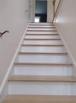 Staircase painting risers, skirtboards, and walls, Mansfield, MA.