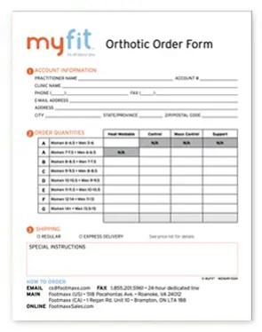 MyFit Orthotic Order form