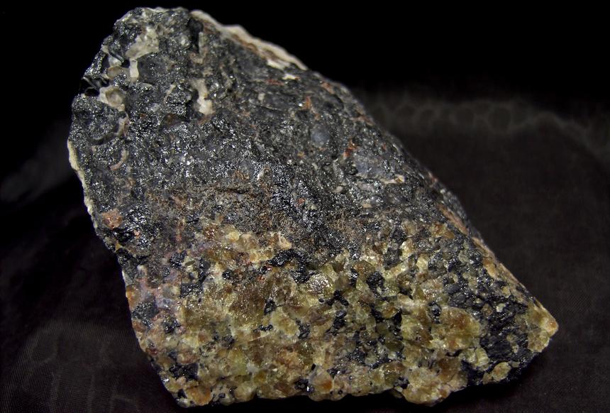 fluorescing CALCITE, WILLEMITE with FRANKLINITE, ZINCITE - Sterling Mine, Sterling Hill, Ogdensburg, Franklin Mining District, Sussex County, New Jersey, USA - type locality