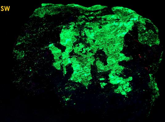 fluorescing SPHALERITE, WILLEMITE,with FRANKLINITE MAGNETITE - Sterling Mine, Sterling Hill, Ogdensburg, Franklin Mining District, Sussex County, New Jersey, USA