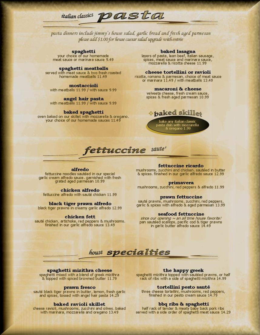 jimmy's pasta selection