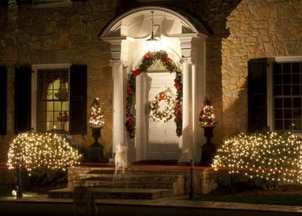 Home exterior with Christmas decorations