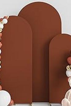 BROWN FABRIC ARCH COVERS FOR RENT