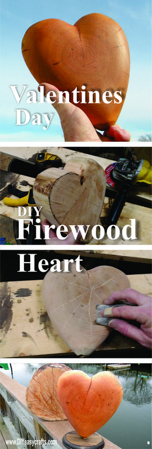 Valentines Day Firewood Heart DIY woodworking craft project. www.DIYeasycrafts.com