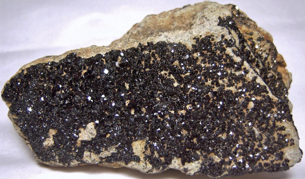 Titanium ANDRADITE MELANITE, California State Gem Mine (Dallas Gem Mine; Benitoite Gem Mine; Benitoite Mine; Gem Mine), Dallas Gem Mine area, San Benito River headwaters area, New Idria District, Diablo Range, San Benito County, California, USA, ex Rutgers Geology Museum