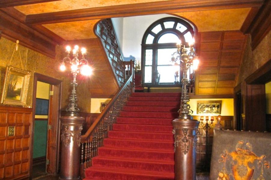 Grand Staircase at Rockcliffe Mansion, a House Museum and Bed and Breakfast in Hannibal Missouri