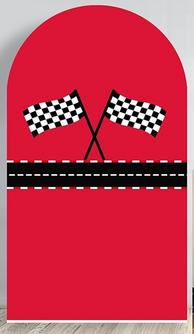 RED & BLACK RACETRACK BACKDROP FABRIC COVER FOR RENT