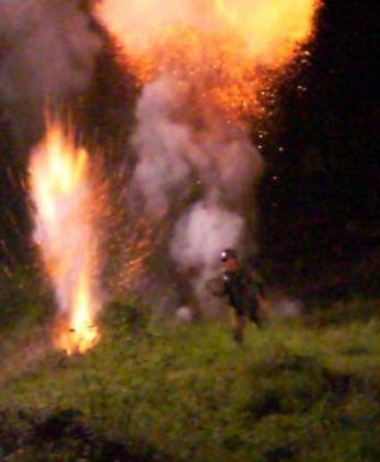 Series of mortar explosions in WW2 film
