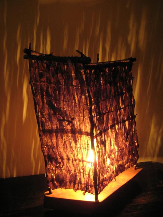galaxistudio-illuminated-functional-sculpture-yamazakura-mountain-cherry-wood-kakishibu-persimmon-juice-dye-cotton-lamp-1-of-a-kind-on-fire
