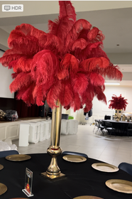 RED OSTRICH feather centerpiece GATSBY ROARING 20'S