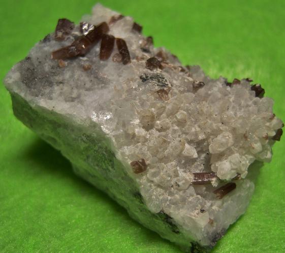 fluorescent brown Pyromorphite crystals, Quartz, golden Pyrite,Tetrahedrite, Level 200, Pcheloyad Mine (Pchelojad; Ptchelojad; Pcheloiad), Momchilgrad Obshtina, Kardzhali Oblast (Kurdzhali; Kărdžali; Kurdjali), Bulgaria