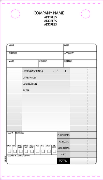 Auto Register Sample form for gas, oil, lube, filter