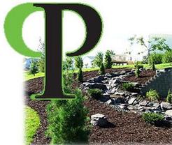 Image of Presentato Landscape logo with landscape construction in background