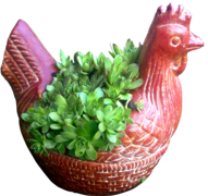 Clay Hen Planter - antiqued rustic style from Jalisco