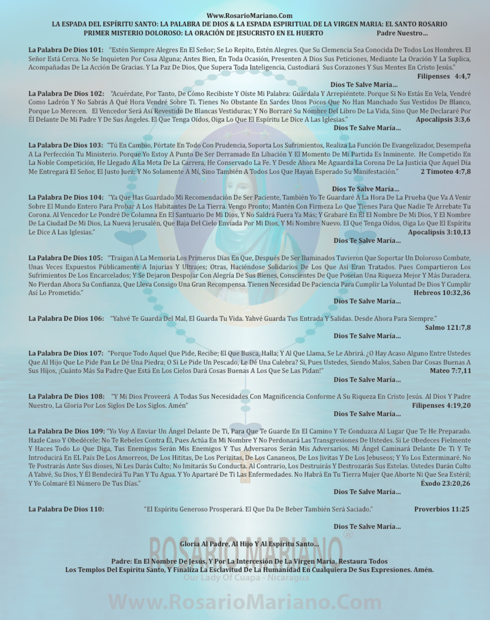 CITAS BIBLICAS PRIMER MISTERIO DOLOROSO: LA ORACION DE JESUS EN EL HUERTO - LA ESPADA DEL ESPIRITU SANTO: LA PALABRA DE DIOS Y LA ESPADA ESPIRITUAL DE LA VIRGEN MARIA: EL SANTO ROSARIO; FUNDIDAS CON LA ORACION DE CORAZON DE ROSARIO MARIANO