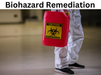 Hazmat cleaner carrying a biohazard container in Pasco County, FL.