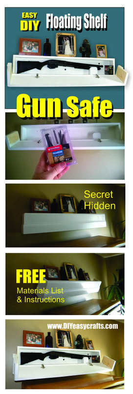 DIY Secret Floating Shelf Gun Safe. Free Plans. www.DIYeasycrafts.com