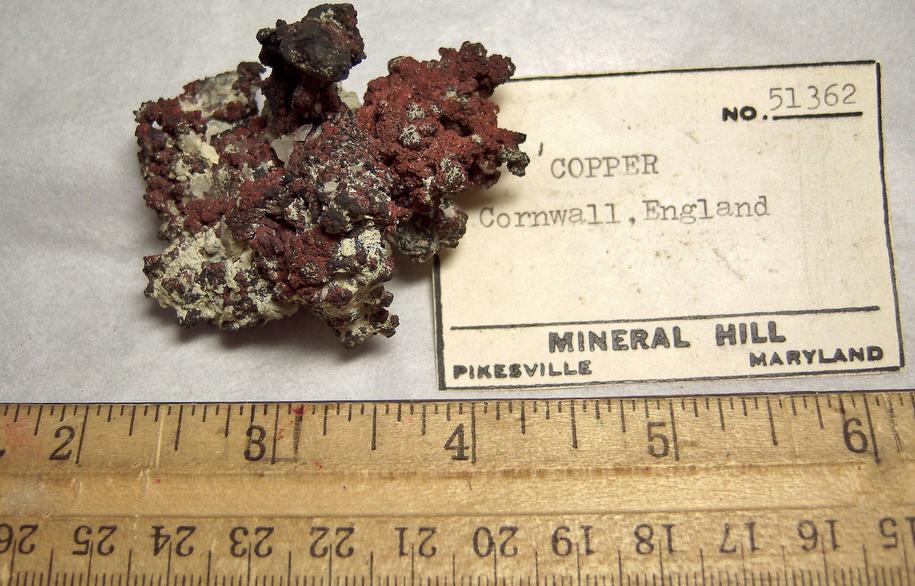 native COPPER, CUPRITE, QUARTZ - Cornwall, England, United Kingdom - ex Harold Levey