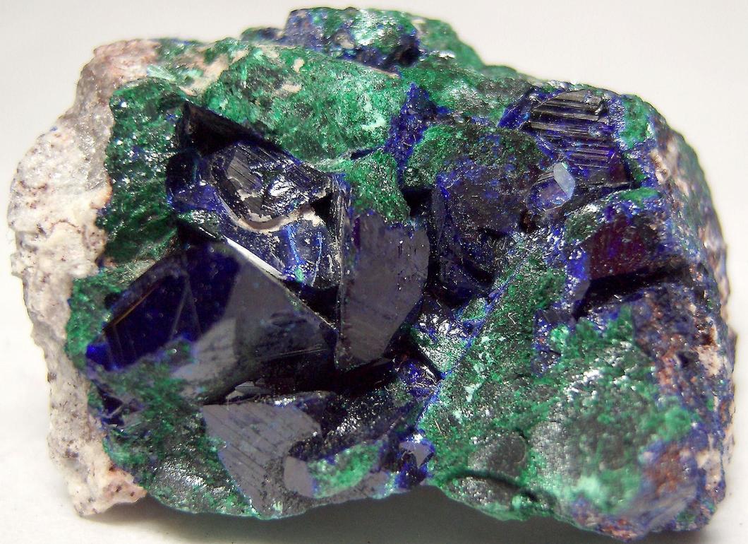 green Malachite, blue Azurite crystals, Milpillas Mine, Cuitaca, Mun. de Santa Cruz, Sonora, Mexico