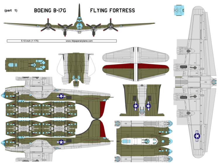 DIY 4D model template of Boeing B-17 Flying Fortress