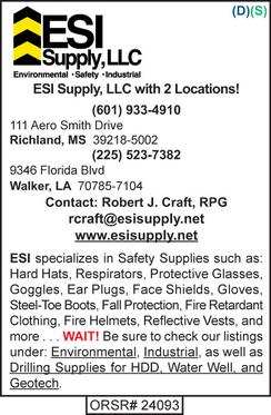 ESI Supply, LLC, Safety Supplies, Environmental, Industrial, Drilling Supplies for HDD, Water Well, and Geotech