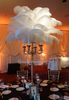 Black candelabra ostrich feathers centerpiece - RentalCenterpiece