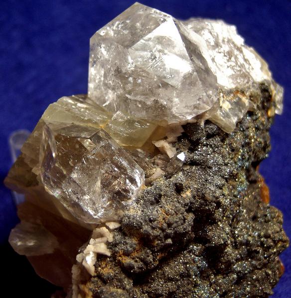 fluorescent Herkimer Diamond QUARTZ, DOLOMITE, CALCITE, MARCASITE, PYROBITUMEN - St. Johnsville, Montgomery County, New York, USA - ex Adrian Labuz 1970s