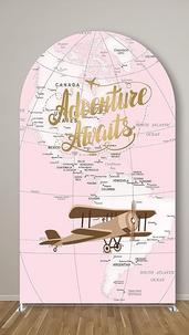 Adventure awaits PINK BACKDROP fabric arch cover FOR RENT BABYSHOWER BIRTHDAY BRIDAL SHOWER