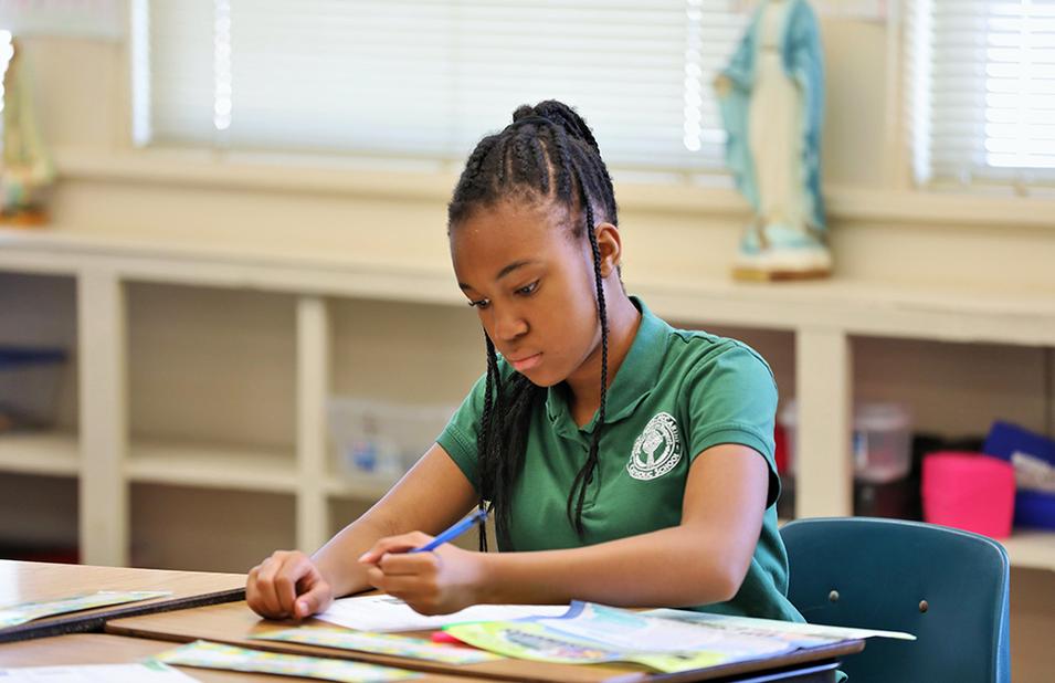 Schoolgirl studying